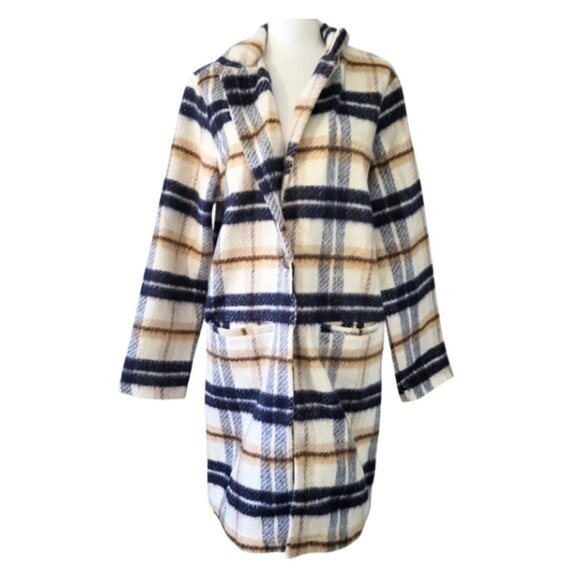 DIP Blue & White Striped Plaid Coat With Pockets - New With Tags Women's Size XL - Picture 4 of 9